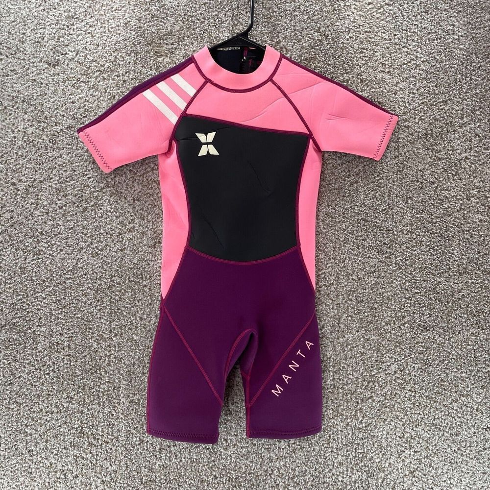 X-Manta Wetsuit Youth Extra Large Pink Purple Short Sleeve‎ Girls Kids Logo Surf
